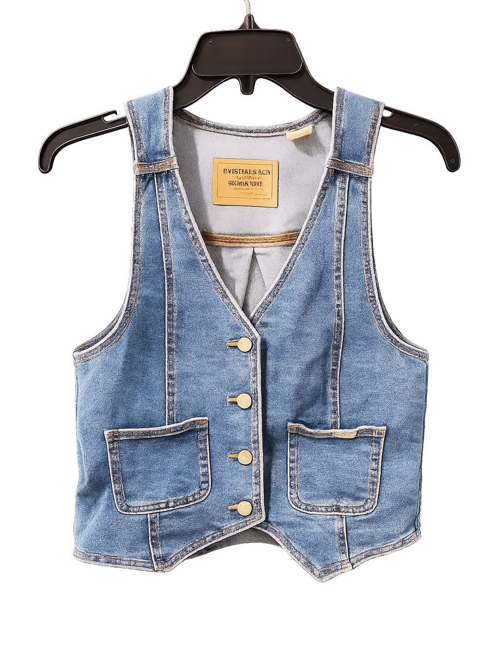 Levi Strauss Signature Denim Vest Women’s Small Button Front Utility Pockets - Picture 2 of 4